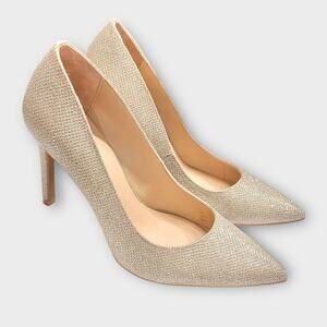 STUART WEITZMAN Champagne Metallic Sparkle Stiletto Dancer 95 Pump Size 6